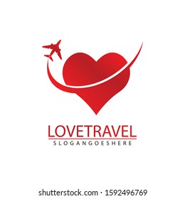 Love travel, Heart and Airplane logo vector design icon template.