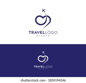 Love Travel Logo Design-Love to fly symbol-Travel Love Logo, Editable Vector Logo, Love Trip Travel Logo Design Template