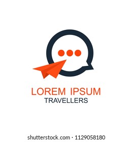 Love travel logo vector flat, ballon vector with airplane