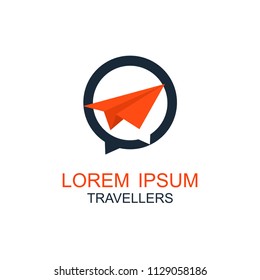 Love travel logo vector flat, ballon vector with airplane