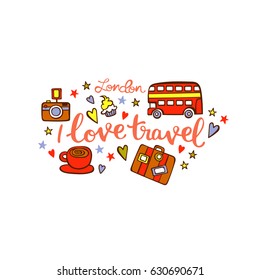 I love to travel. London. Isolated vector objects on white background.