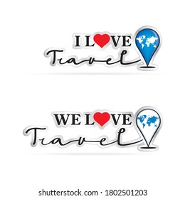 I Love travel pin pointer with logo icon, heart isolated on white background flat style icon modern brand design vector illustration