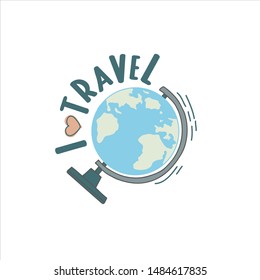 I love travel. Vector drawing of the globe Illustration by hand in the style of doodle.