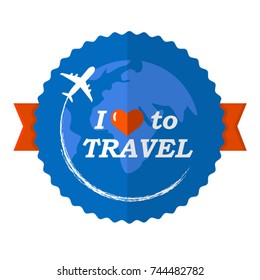 I love to travel vector logo . Sticker, emblem, badge with world globe