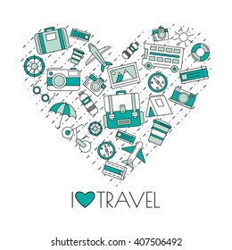 I love travel - vector thin line icons set for web design