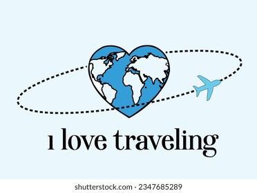 ı love traveling blue heart design