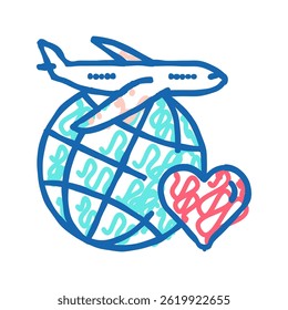 love for traveling doodle icon sketch vector. love for traveling sign. isolated symbol illustration