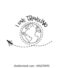 I love traveling. Earth. Aircraft. Isolated vector object on white background. - Shutterstock ID 696270595