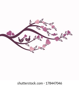 Love tree with birds on branches 