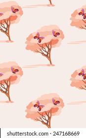 Love tree with butterflies. Seamless background. Vector