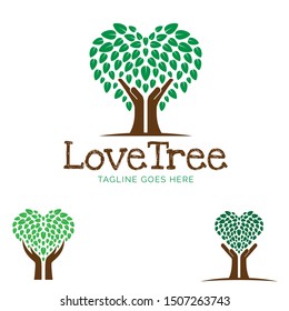 Love tree or Care tree  logo design set . vector