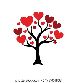 Love tree color vector illustration, perfect for romantic designs and wedding decorations.