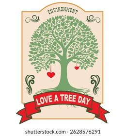 Love a Tree Day tag, vector illustration