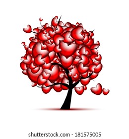 Love tree design with red hearts for valentine day