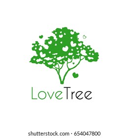 Love tree. Eco logo of a green tree with hearts on a white background. Vector Illusion.