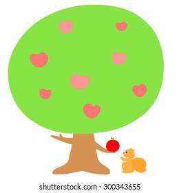 love tree give fruit to squirrel vector illustration