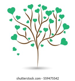 Love tree with green heart leaves different sizes on white background. Vector