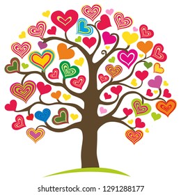 Love tree. Heart tree with coloful heart leaf  isolated on white background. Valentine's day background. Design Elements. Vector illustration