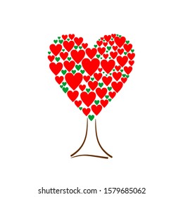 Love tree with heart leaves. Color hearts tree vector background.