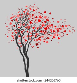 Love tree with heart leaves on black background