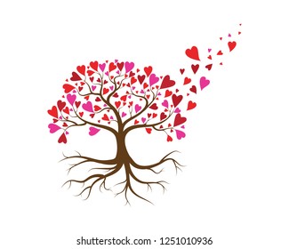 Love tree with heart leaves vector illustration