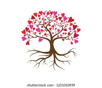 Love tree with heart leaves vector illustration