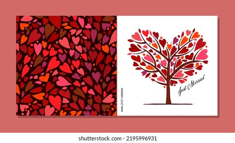 Árbol de amor, forma de corazón. Arte conceptual para la boda, San Valentín. Ideas creativas para tarjetas, banner, web, materiales promocionales. Plantilla de identidad corporativa. Ilustración del vector