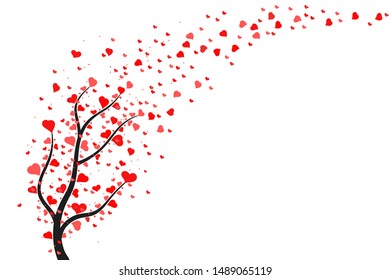 Love tree with heart shaped leaves. Romantic background.