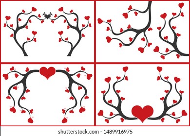 Love tree with heart shaped leaves. Romantic background.