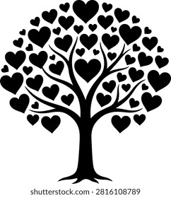 Love tree with heart shaped leaves silhouette valentines graphics isolated affection relationship anniversary