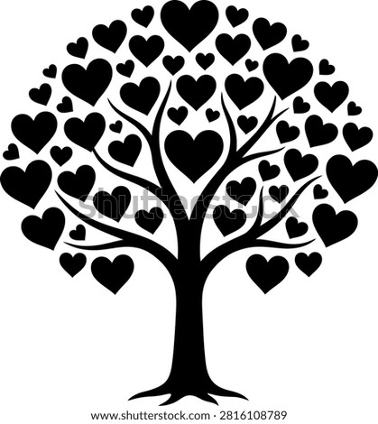 Love tree with heart shaped leaves silhouette valentines graphics isolated affection relationship anniversary
