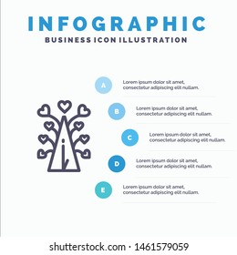 Love, Tree, Heart, Valentine, ValentineÃ¢â‚¬â„¢s Day,  Line icon with 5 steps presentation infographics Background. Vector Icon Template background