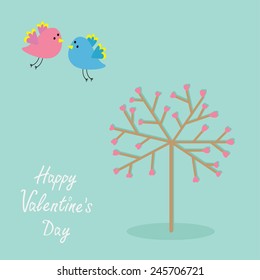 Love tree with hearts and bird Flat design Happy Valentines day Vector illustration