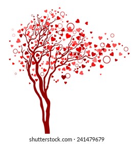 Love tree with hearts in branches