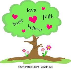 Love Tree with Hearts and Flowers Vector