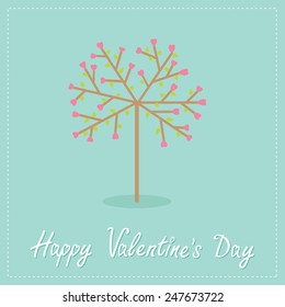 Love tree with hearts and leaves Flat design Happy Valentines day Vector illustration