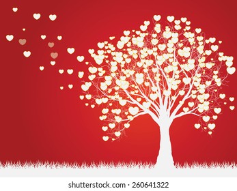 Love tree with hearts on a grass, illustration