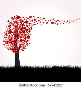 Love tree with hearts on a grass, illustration