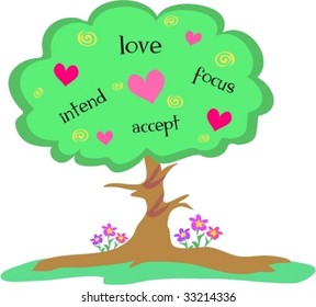 Love Tree with Hearts and Spirals Vector