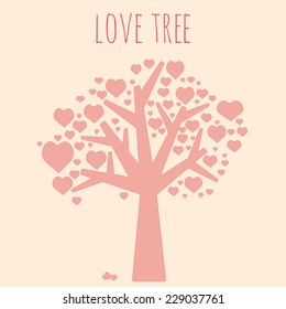 Love tree with hearts and word love Flat design Vector illustration 