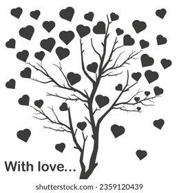 Love tree. Tree with leaves in the shape of a heart. Interior design walls, crafts. EPS 10.