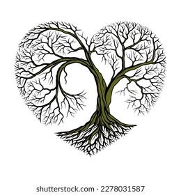 love tree logo design. tree with heart shape, symbol of love, growth and natural life