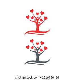 Love tree logo, family, parent, red heart, parenting, health, education, symbol icon design vector.