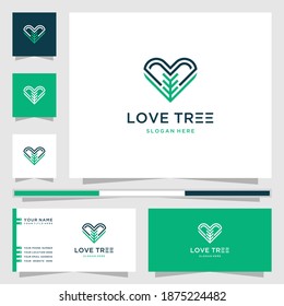 Love tree logo. green love design and business card