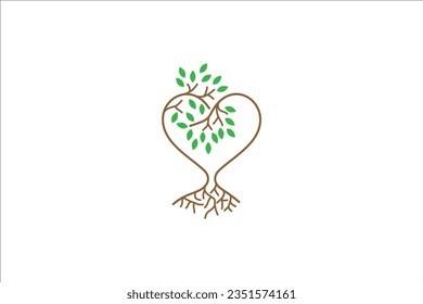 Love tree logo in line art design style