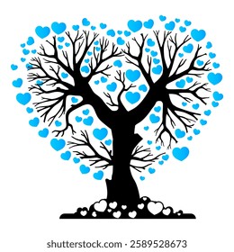 love tree logo vector design template with leaves in blue