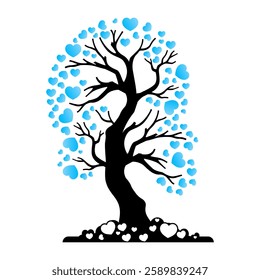 love tree logo vector design template with leaves in blue 084