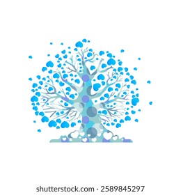 love tree logo vector design template with leaves in blue 062