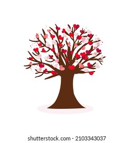 Love tree with lovely red and pink hearts. Happy Valentine's day greeting card