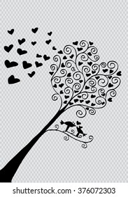  Love tree made of hearts with two birds